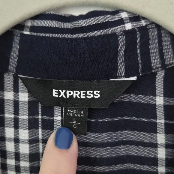 Express Navy and White Plaid Duster Shirt - Picture 5 of 5